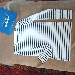 J.Crew Navy and White Striped Tee Lds S